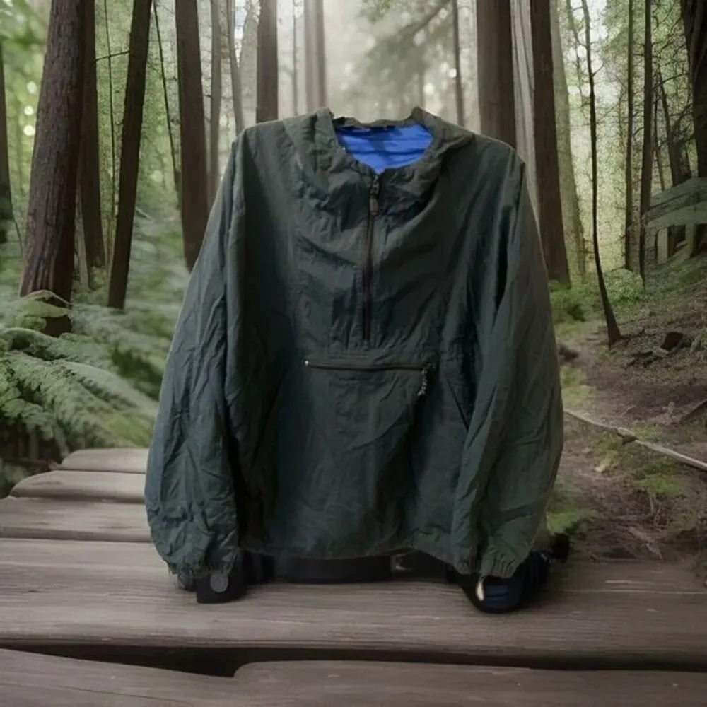 Vintage J Crew Sport Anorak Windbreaker‎ Green Jacket Men's XL Hood Gorpcore